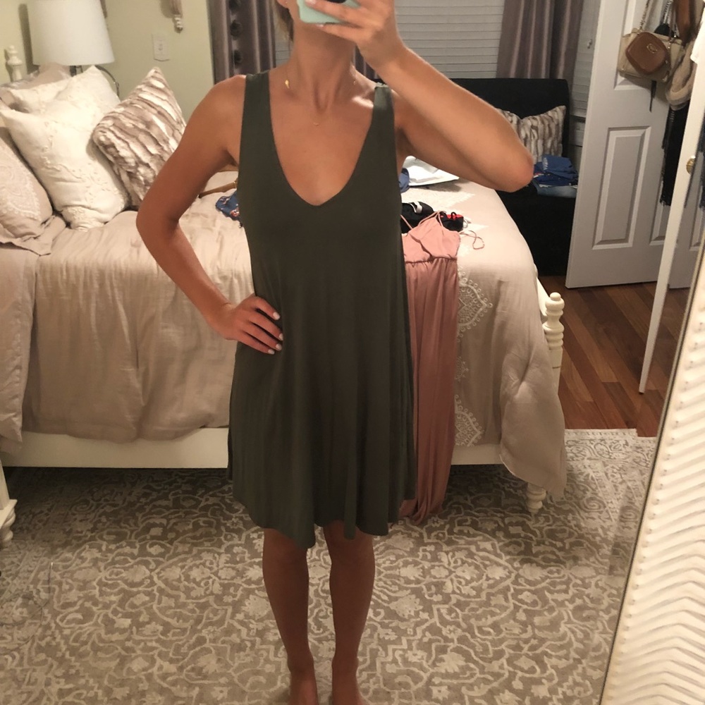 Olive green, flowy dress